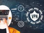 Woman using VPN encryption